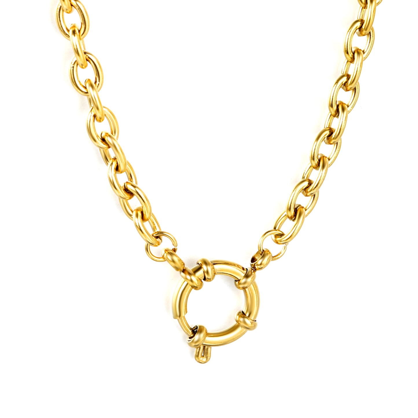 Wholesale 18k gold blade chain/O-shaped chain + round buckle necklace