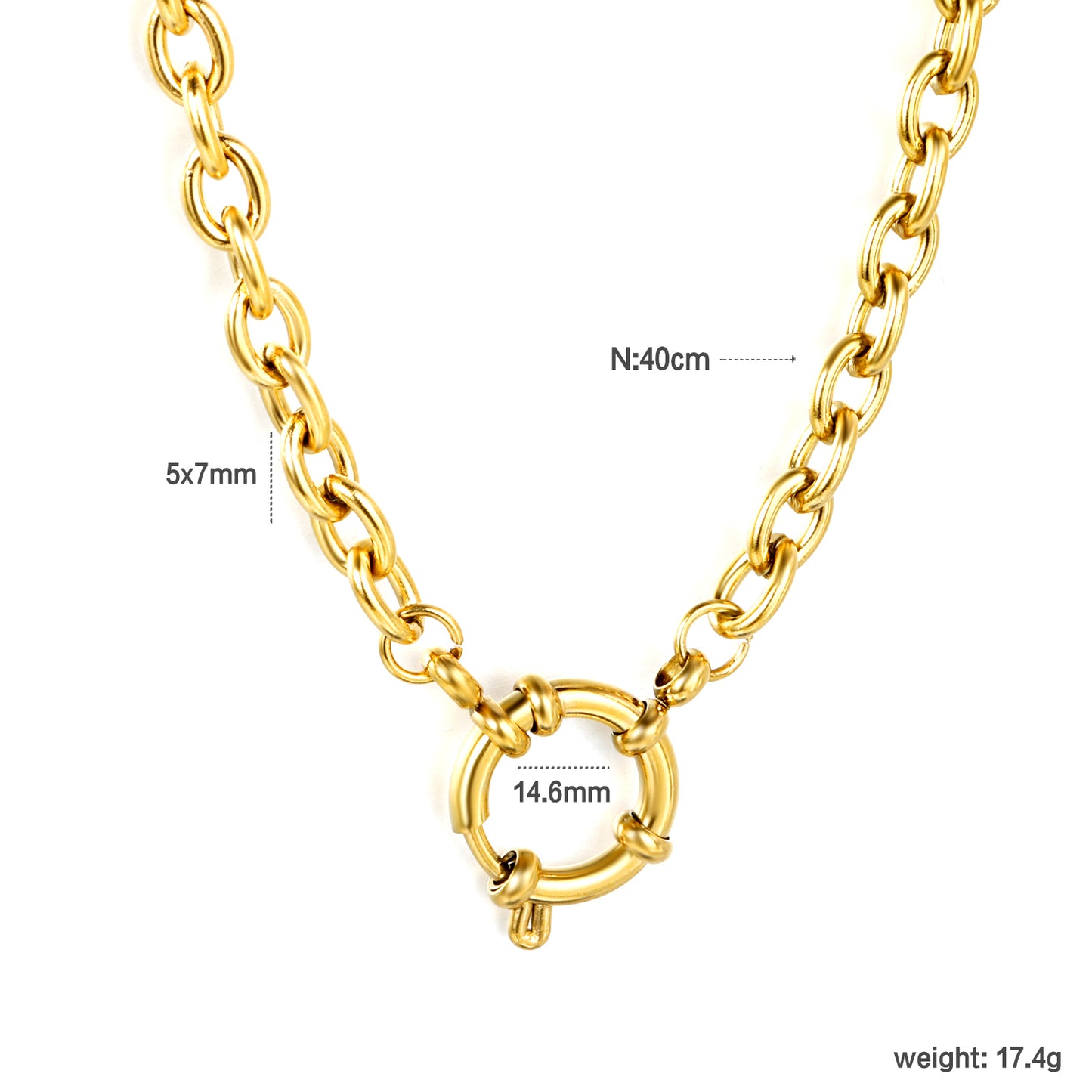 Wholesale 18k gold blade chain/O-shaped chain + round buckle necklace
