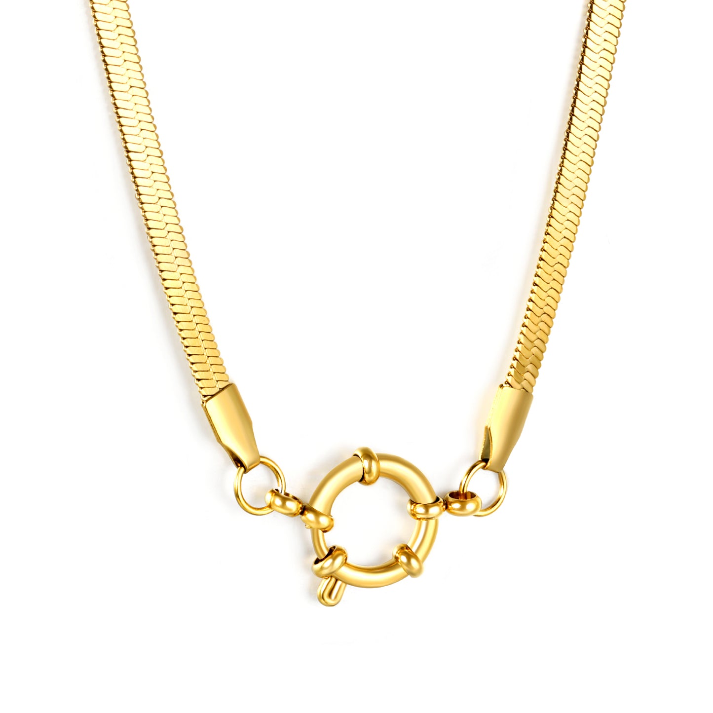Wholesale 18k gold blade chain/O-shaped chain + round buckle necklace