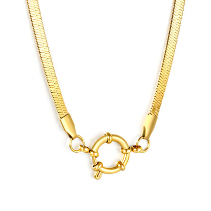 Wholesale 18k gold blade chain/O-shaped chain + round buckle necklace