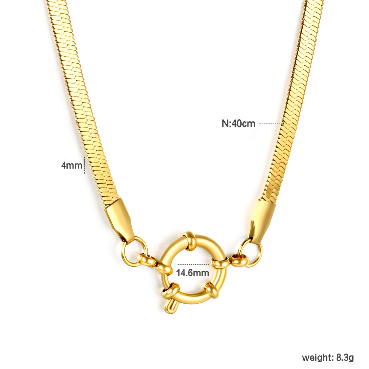 Wholesale 18k gold blade chain/O-shaped chain + round buckle necklace