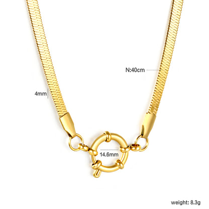 Wholesale 18k gold blade chain/O-shaped chain + round buckle necklace