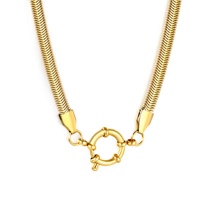Stainless Steel Gold-Plated Flat Snake Chain + Round Clasp Necklace Jewelry Supplier