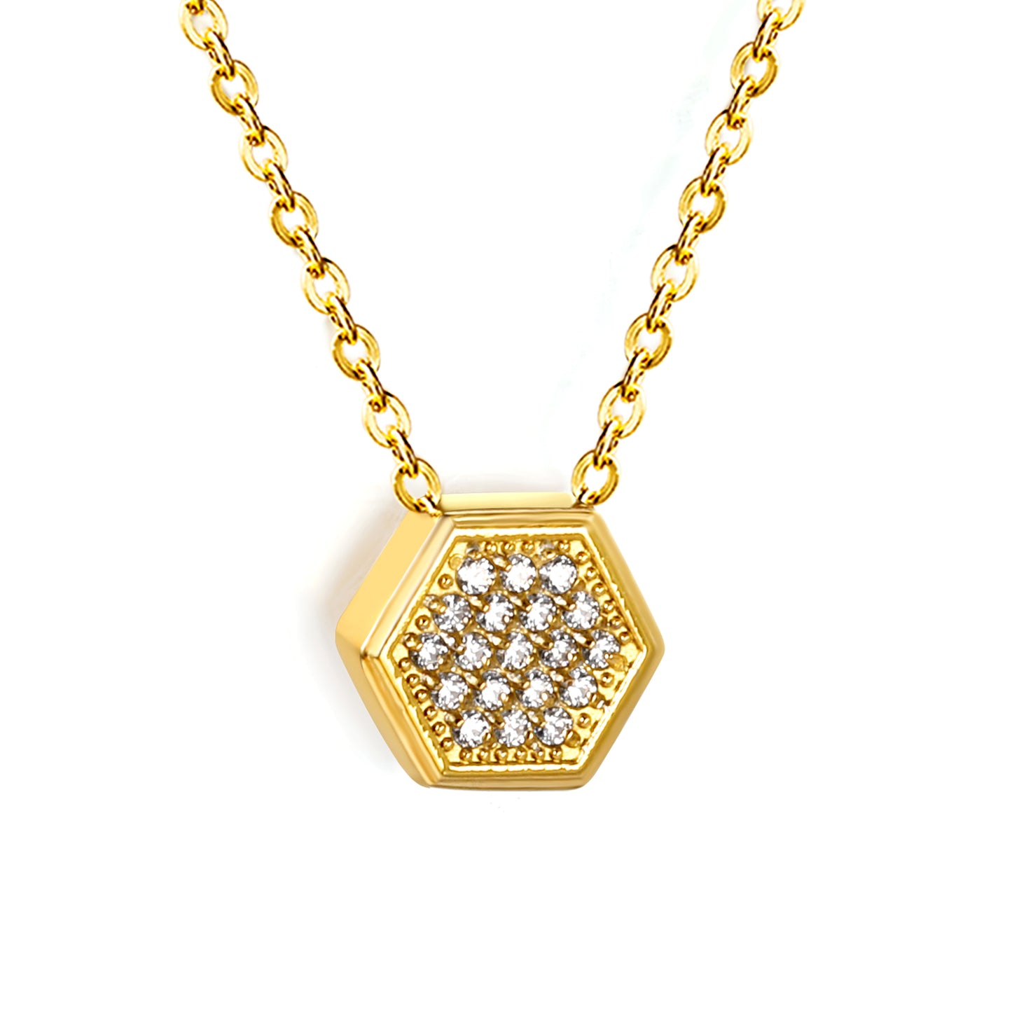Wholesale 18K Gold Plated Hexagon Diamond Pendant Necklace Full Setting Minimalist Luxury