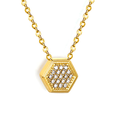 Wholesale 18K Gold Plated Hexagon Diamond Pendant Necklace Full Setting Minimalist Luxury