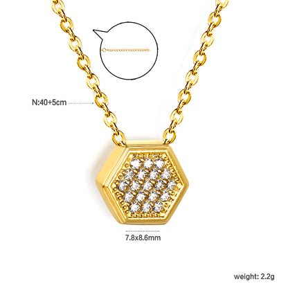 Wholesale 18K Gold Plated Hexagon Diamond Pendant Necklace Full Setting Minimalist Luxury