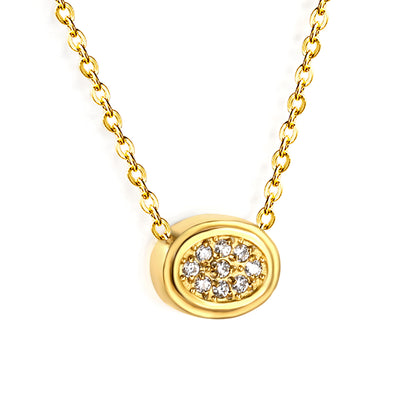 Wholesale 18K Gold Plated Oval Diamond Pendant Necklace Textured Frame Minimalist Art
