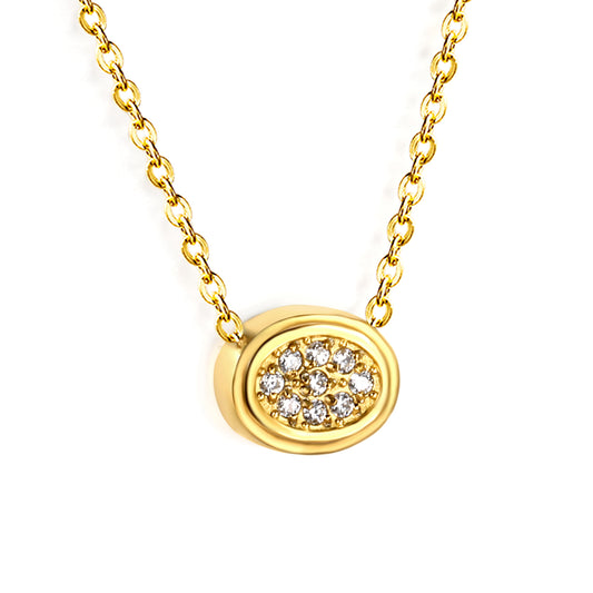 Wholesale 18K Gold Plated Oval Diamond Pendant Necklace Textured Frame Minimalist Art