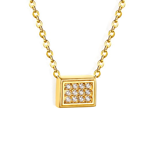 Wholesale 18K Gold Plated Rectangle Diamond Pendant Necklace Grid Setting Minimalist Modern