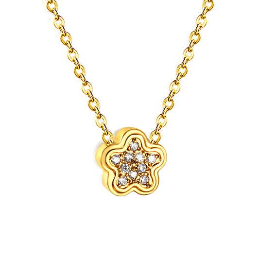 Wholesale 18K Gold Plated Floral Diamond Pendant Necklace Blossom Design Natural Elegance