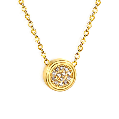 Wholesale 18K Gold Plated Circle Diamond Pendant Necklace Concentric Texture Minimalist Luxury