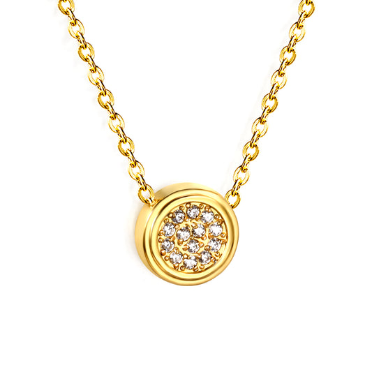 Wholesale 18K Gold Plated Circle Diamond Pendant Necklace Concentric Texture Minimalist Luxury