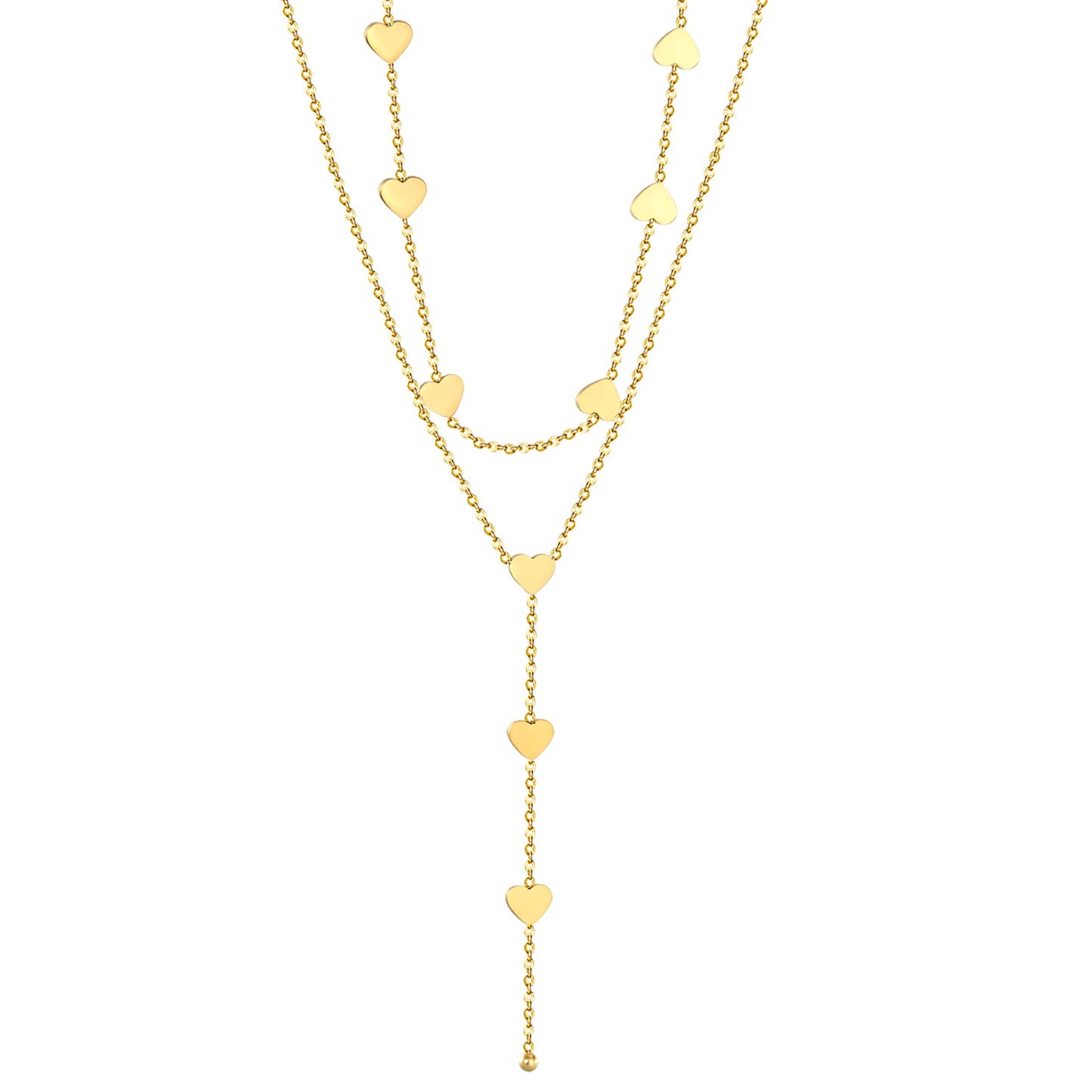 Wholesale Stainless Steel Modern Heart Tassel Double Strand Necklace