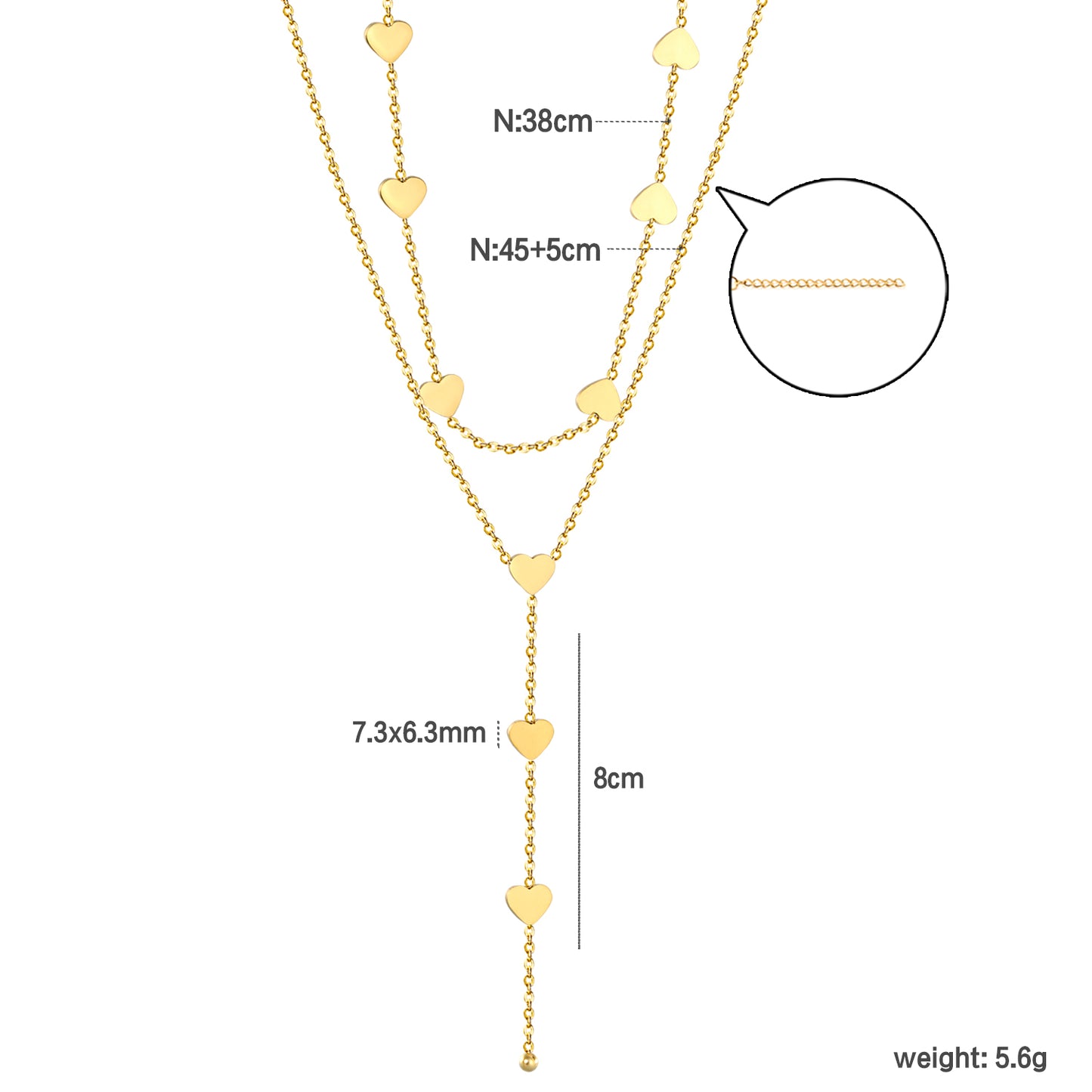 Wholesale Stainless Steel Modern Heart Tassel Double Strand Necklace
