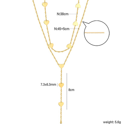 Wholesale Stainless Steel Modern Heart Tassel Double Strand Necklace
