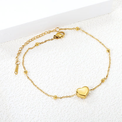 Wholesale Stainless Steel Romantic Heart & Bead Anklet