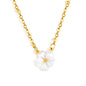 Stainless Steel Gold White Shell Peach Blossom Flower Bead Chain + Round Tag Necklace Jewelry Supplier