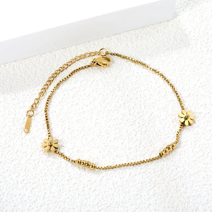 Bulk 18K Gold Plated Botanical Flower & Bead Anklet