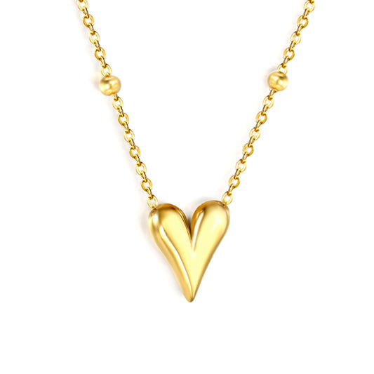 Stainless Steel Gold Heart Pendant + Square Tail Tag Necklace Jewelry Supplier