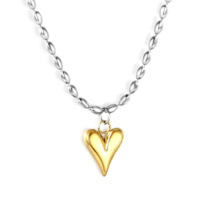 Stainless Steel Heart Pendant & Rice Grain Bead Chain Necklace Jewelry Supplier