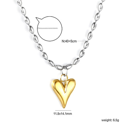 Stainless Steel Heart Pendant & Rice Grain Bead Chain Necklace Jewelry Supplier