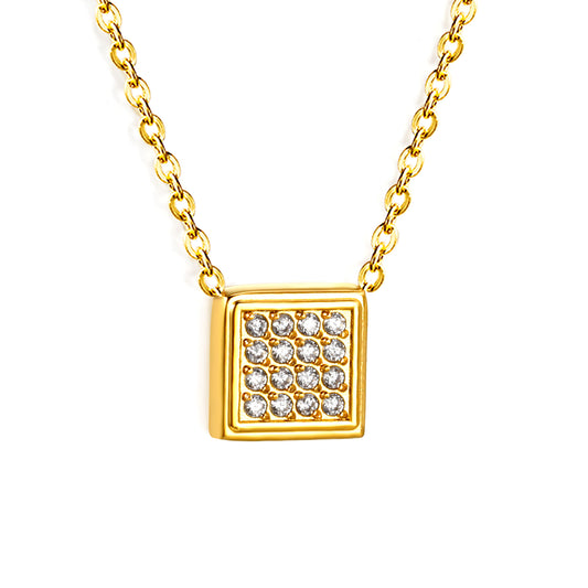 Wholesale 18K Gold Plated Square Diamond Pendant Necklace Full Setting Minimalist Modern