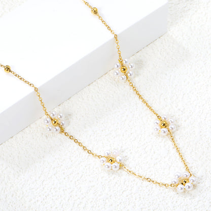 Wholesale Gold Tone White Flower Multilayer Necklace Pure Elegance