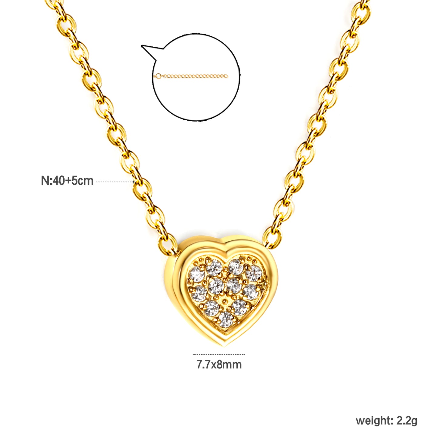 Wholesale 18K Gold Plated Heart Diamond Pendant Necklace Full Setting Festival Celebration