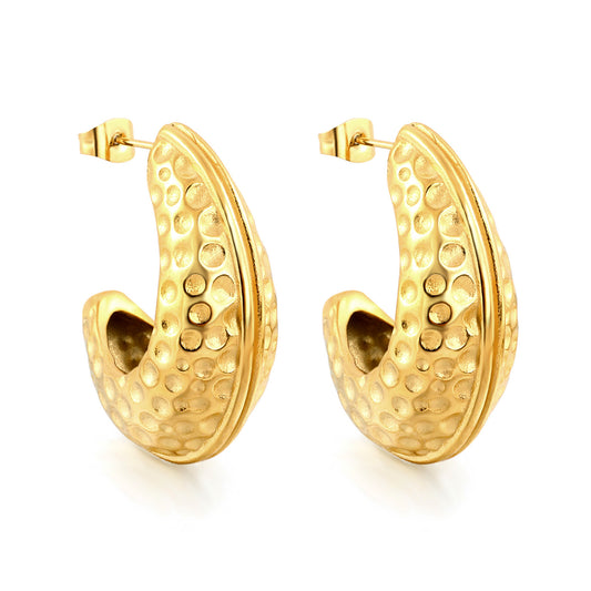 Wholesale Stainless Steel Oval C Shape Hammered Earrings