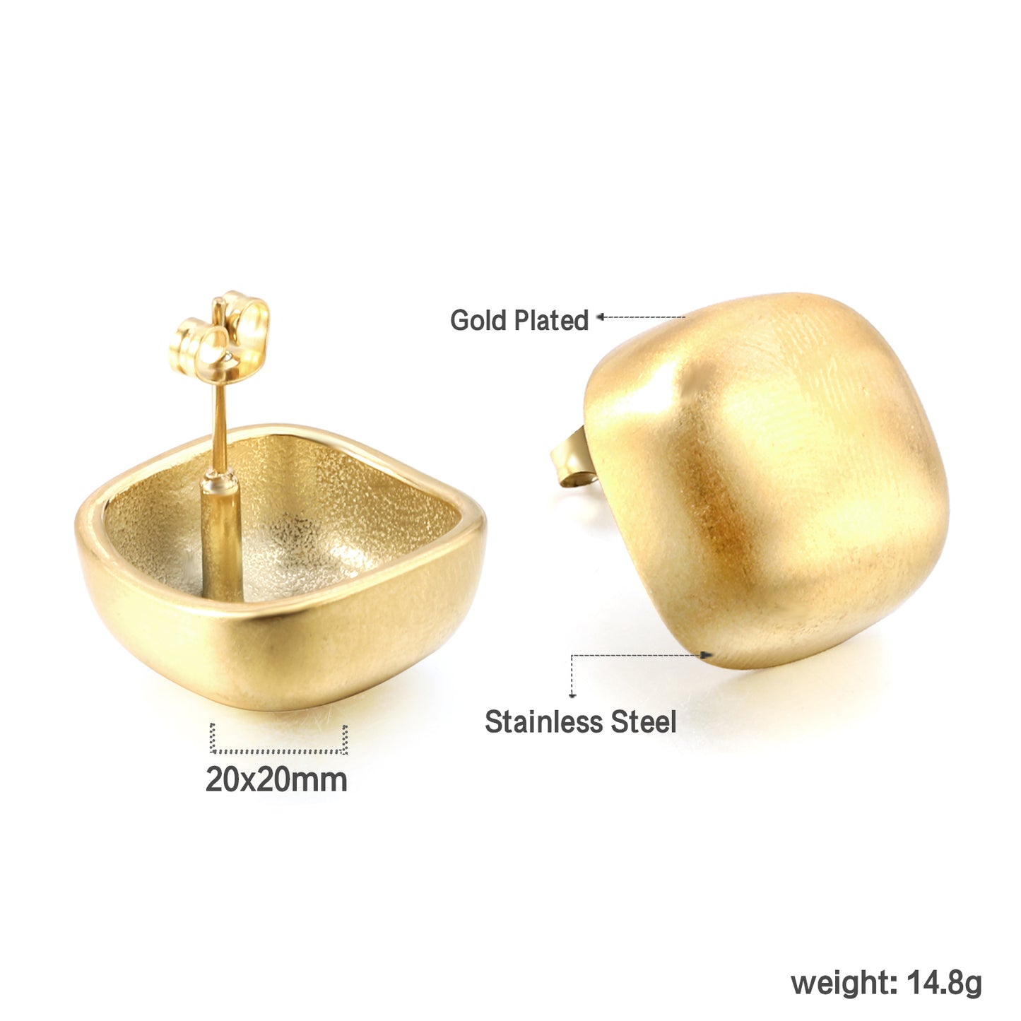 Wholesale Stainless Steel Rounded Square Earrings