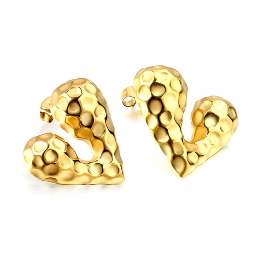 Wholesale Stainless Steel Pitted Face Heart Stud Earrings