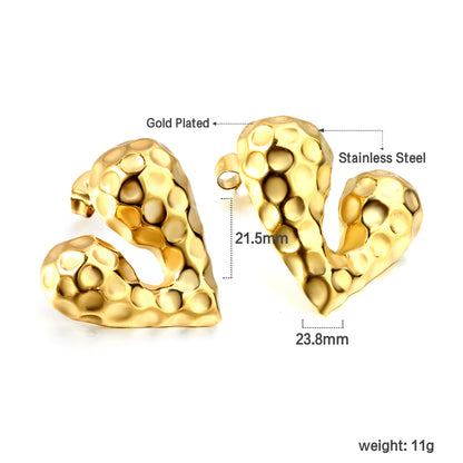 Wholesale Stainless Steel Pitted Face Heart Stud Earrings