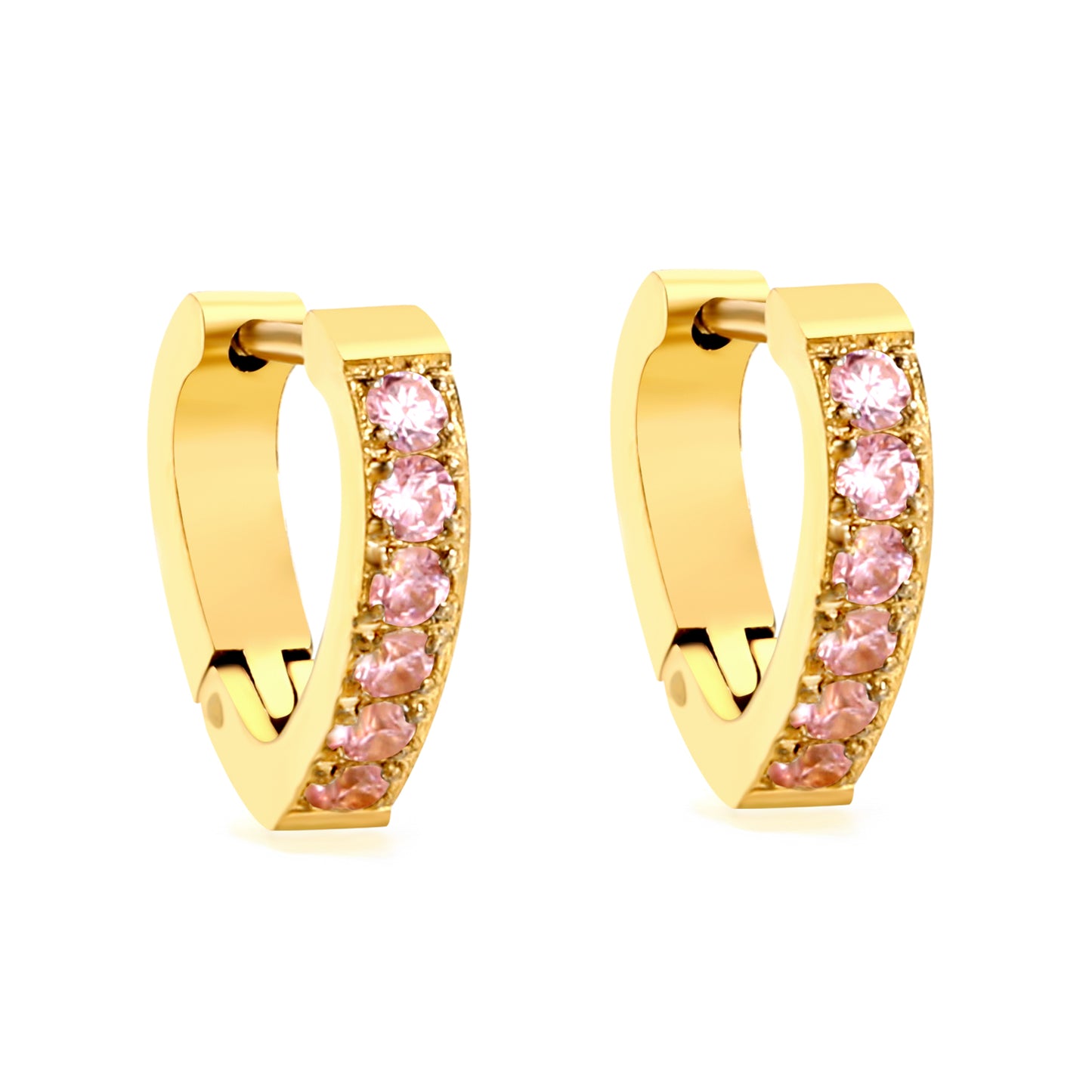 Wholesale Gold Hoop Earrings Embellished with Pink Gemstones for Fashion Distributors