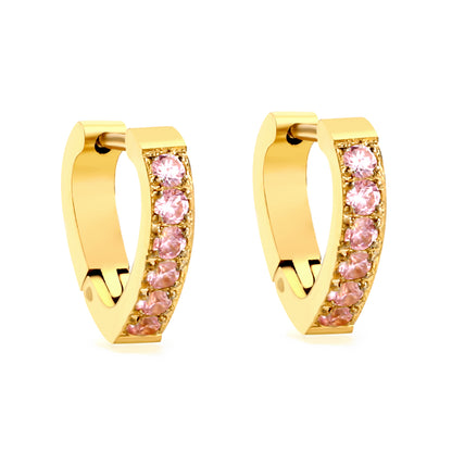Wholesale Gold Hoop Earrings Embellished with Pink Gemstones for Fashion Distributors