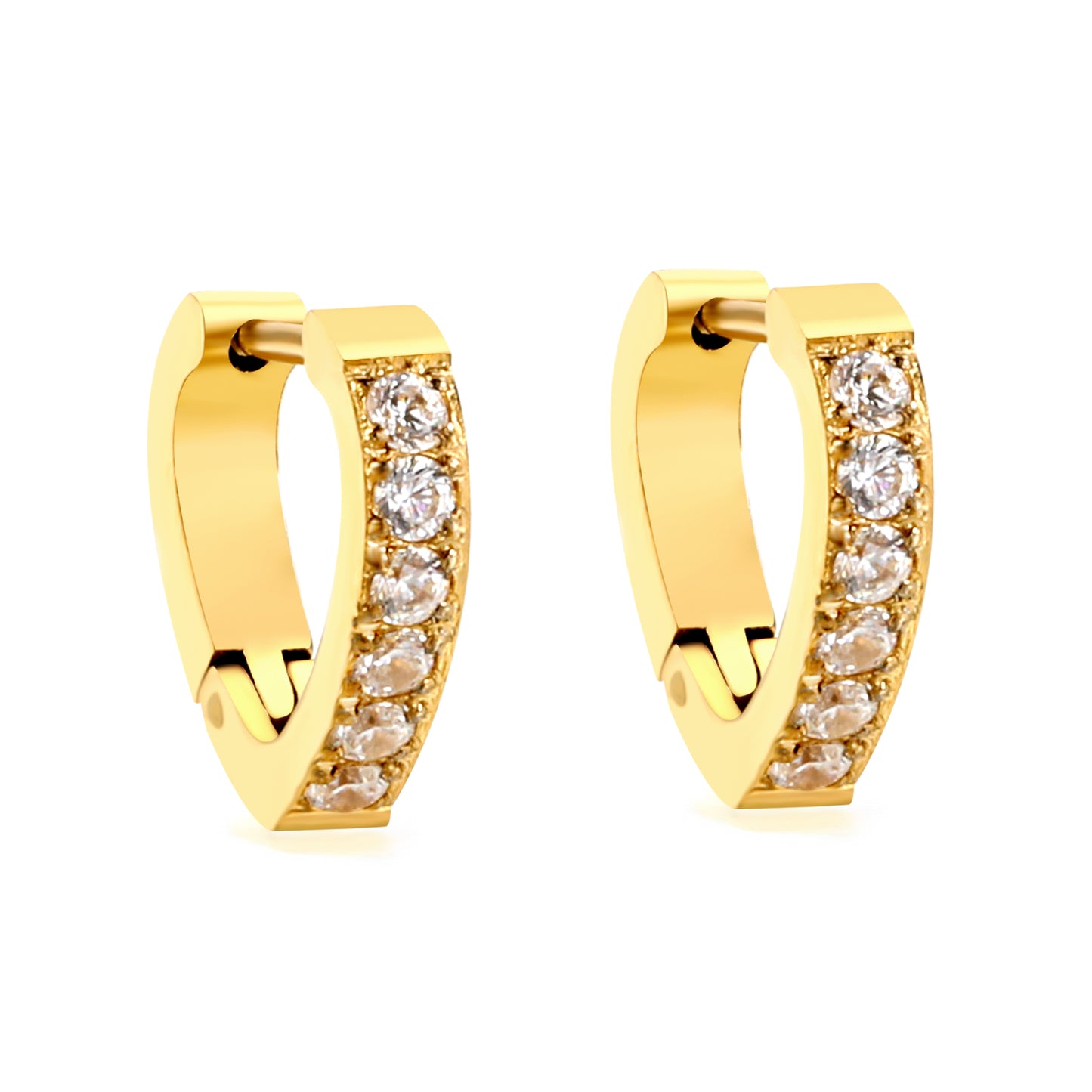 Wholesale Gold Hoop Earrings Embellished with Pink Gemstones for Fashion Distributors