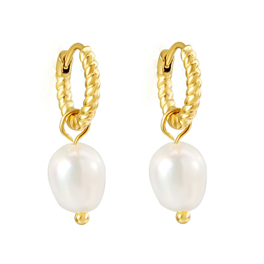 Wholesale Stainless Steel Twist Circle with Oval Smooth White Pearl Earrings
