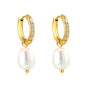 Wholesale Stainless Steel Circle with 6 White Diamonds + Oval White Pearl Earrings