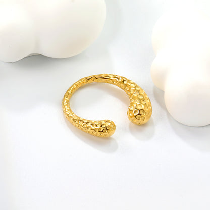 Wholesale 18K Gold Plated Textured C-Ring Granular Surface Open Band Industrial Nature Inspired