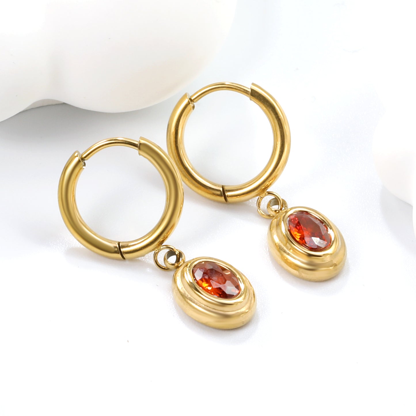 Wholesale Elegant Multicolored Gemstone Embellished Gold Hoop Earrings