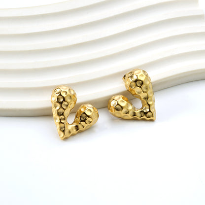 Wholesale Stainless Steel Pitted Face Heart Stud Earrings