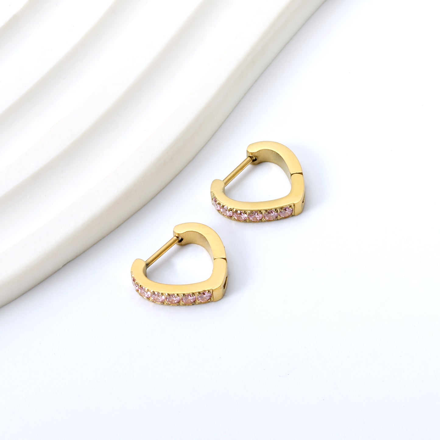 Wholesale Gold Hoop Earrings Embellished with Pink Gemstones for Fashion Distributors