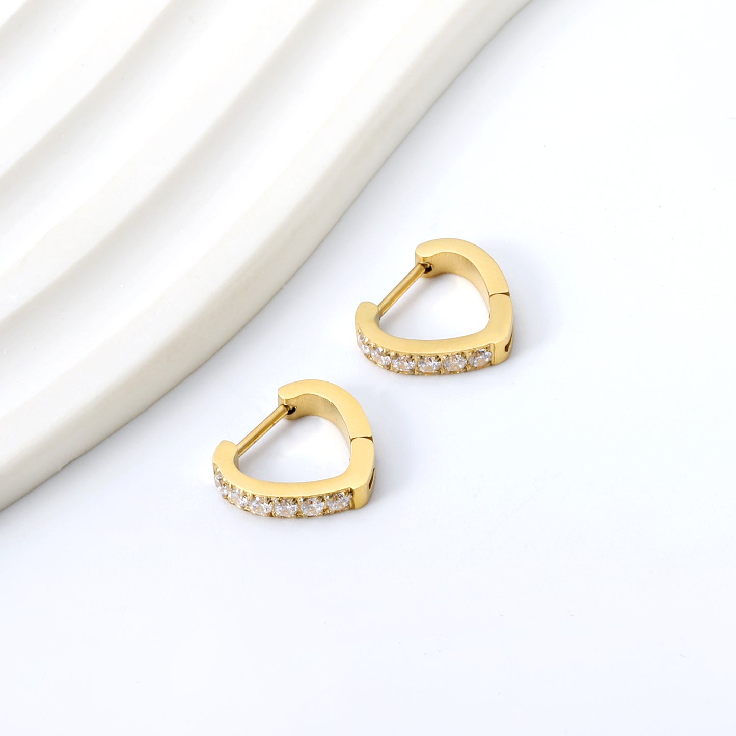 Wholesale Gold Hoop Earrings Embellished with Pink Gemstones for Fashion Distributors
