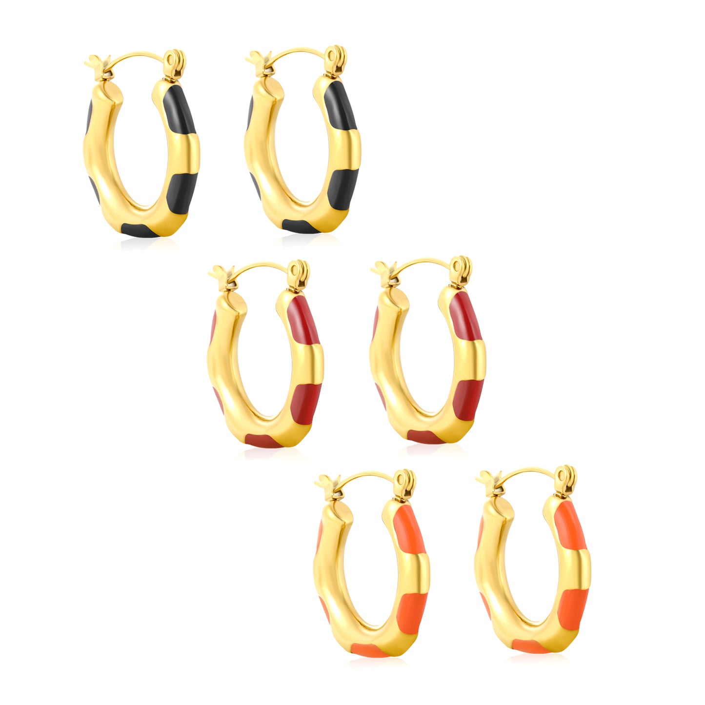 Wholesale Enamel Block Pattern Hoops 18K Gold Plated Waterproof Tarnish-Resistant