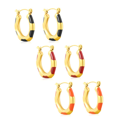 Wholesale Enamel Block Pattern Hoops 18K Gold Plated Waterproof Tarnish-Resistant