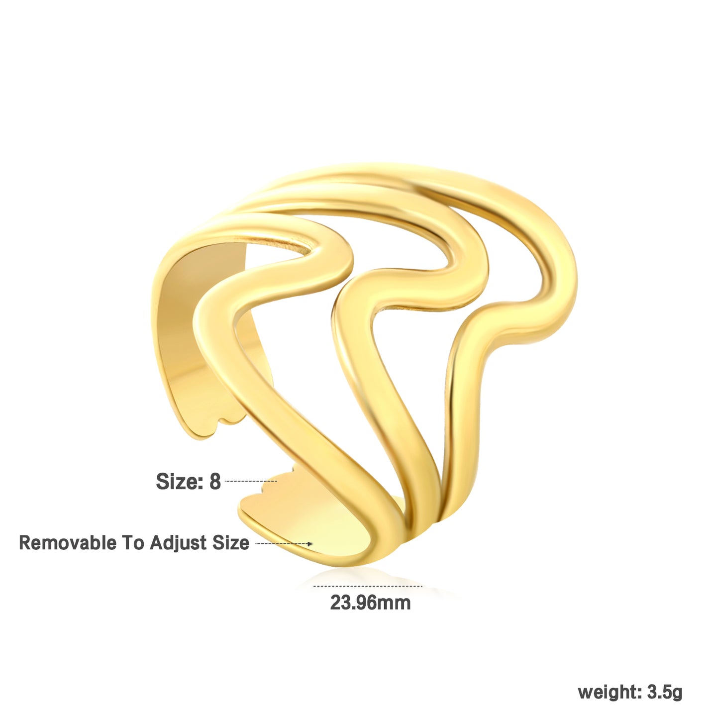 Minimalist Artistic Wave Ring Stainless Steel Non-Tarnish