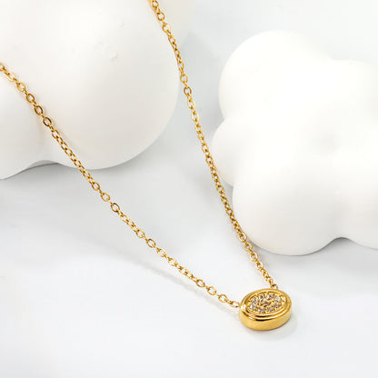 Wholesale 18K Gold Plated Oval Diamond Pendant Necklace Textured Frame Minimalist Art