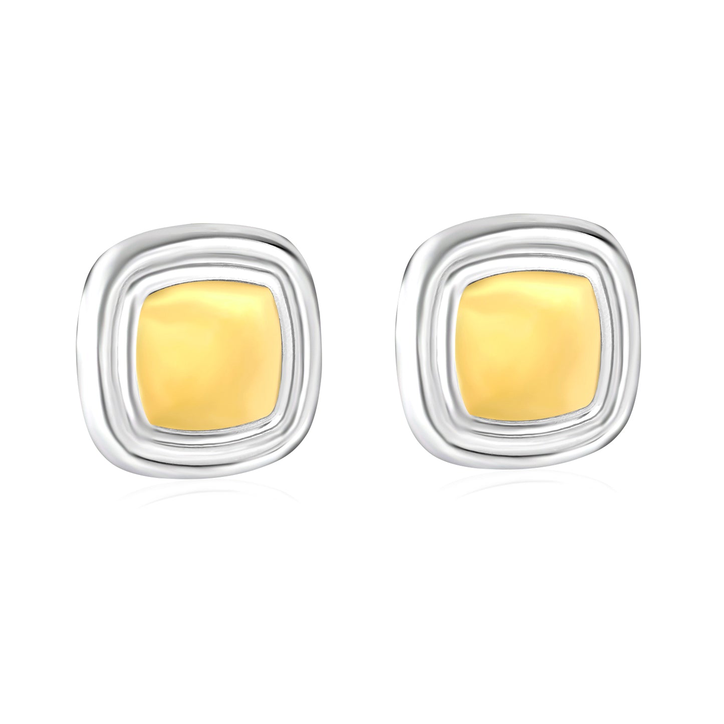 Wholesale Waterproof PVD Two-Tone Layered Square Stud Earrings