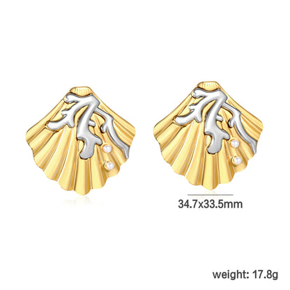 Wholesale Engraved Shell Earrings 18K Gold with Pearl - Jacey Jewelry