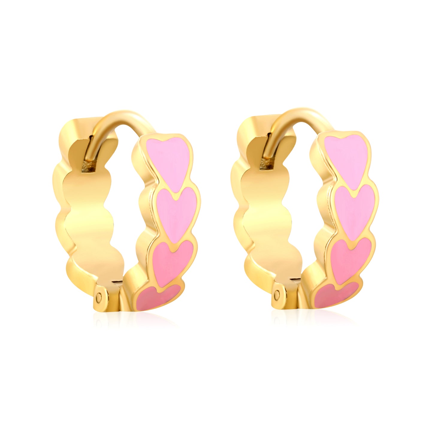 Bulk Dainty Enamel Heart Huggie Hoops PVD Gold Plated Waterproof Tarnish Free