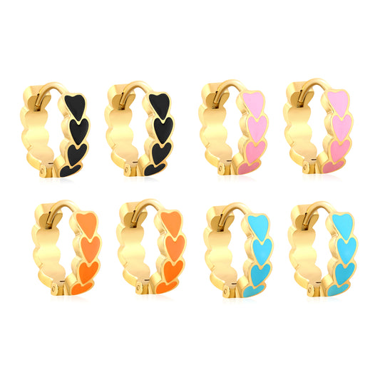 Bulk Dainty Enamel Heart Huggie Hoops PVD Gold Plated Waterproof Tarnish Free